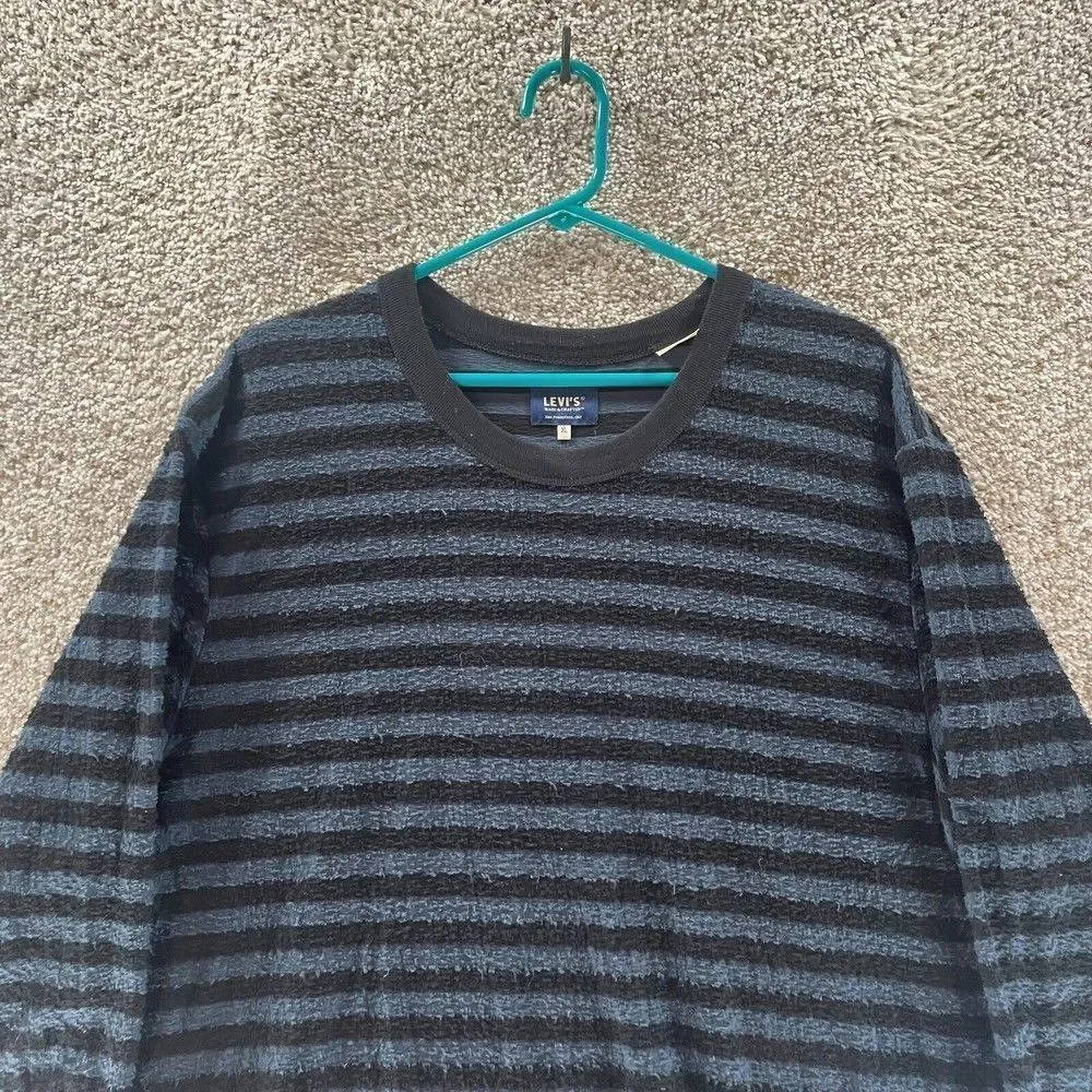 Levis Sweater Mens Extra Large Blue Black Striped Pullover Casual‎ Cotton Logo